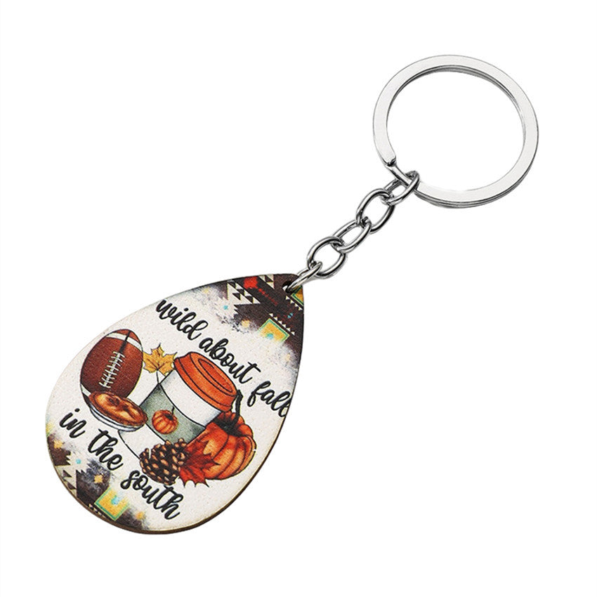 Wholesale Halloween Pumpkin Skull Wooden Football Keychain